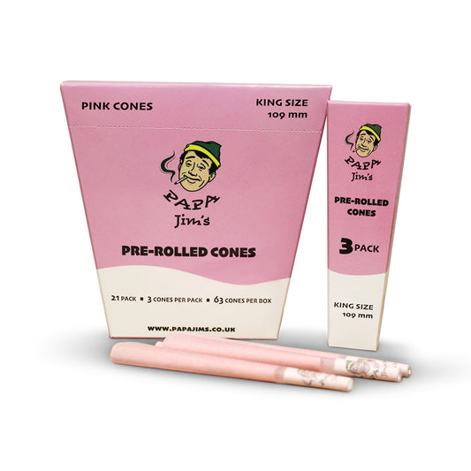 Pink Pre-Rolled Cones | 109mm King Size | 63 Cones Box